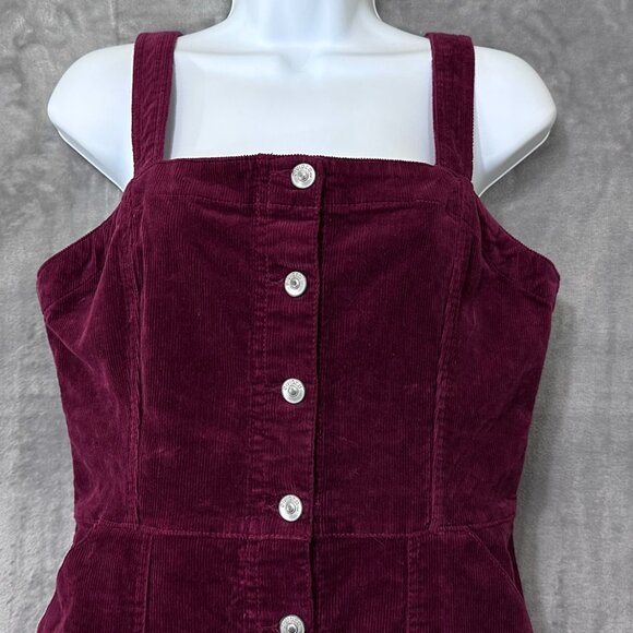 H&M Burgundy Corduroy Dress Button Front Sz 8 - Picture 2 of 8